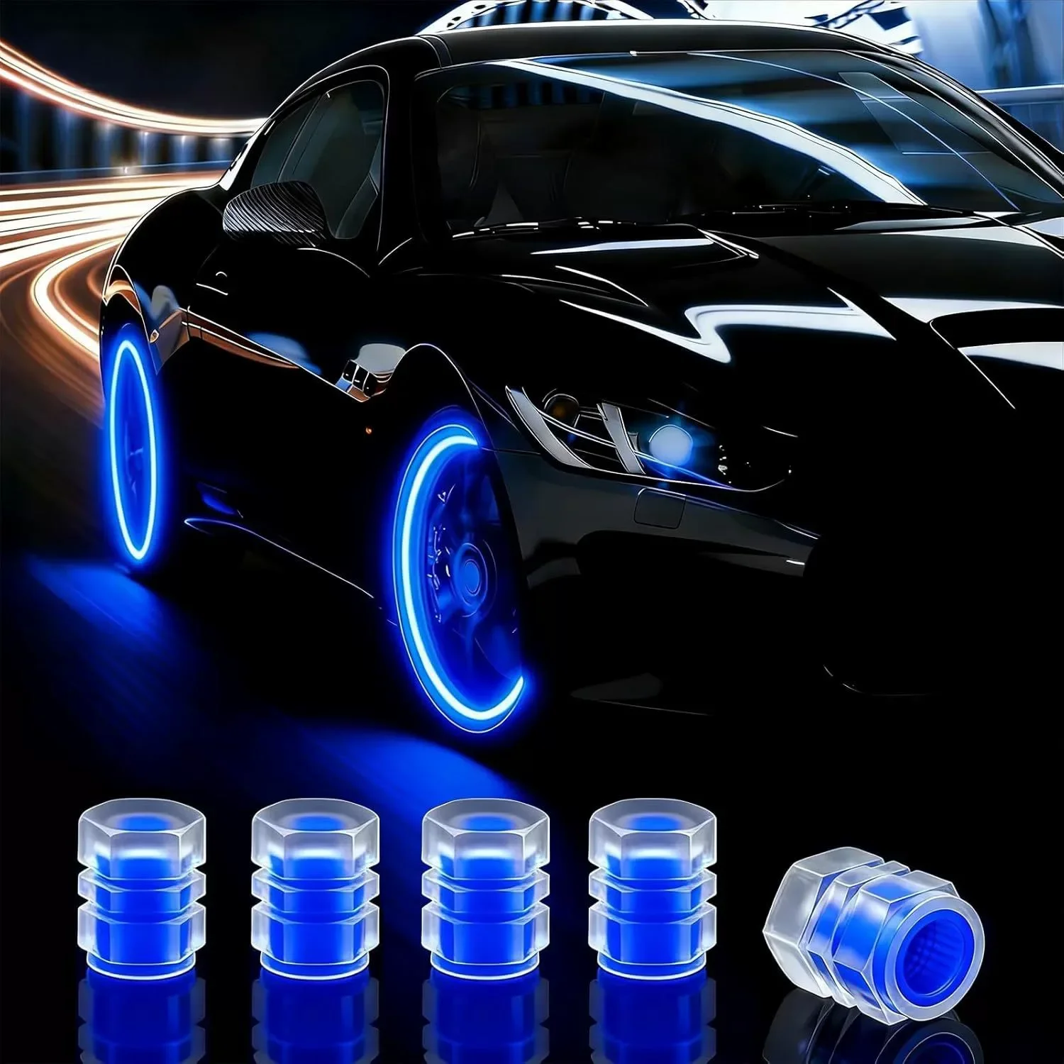 4PCS/SET General Motors Tire Valve Cap Fluorescent Luminous Car Motorcycle Bicycle Bicycle Hub Tire Hub Luminous Stem Cover Trim view 2