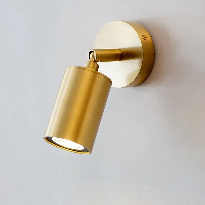 Nordic Pure Copper lamp rocker arm wall light mini rotary adjustable Angle bedroom bedside lamp LED Home Decor Lighting GU10