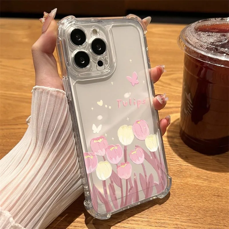 

tulip flowers shockproof phone case for iphone 17 pro max 16 plus 15 14 13 11 silicone back cover for iphone 12 pro xr xs bumper