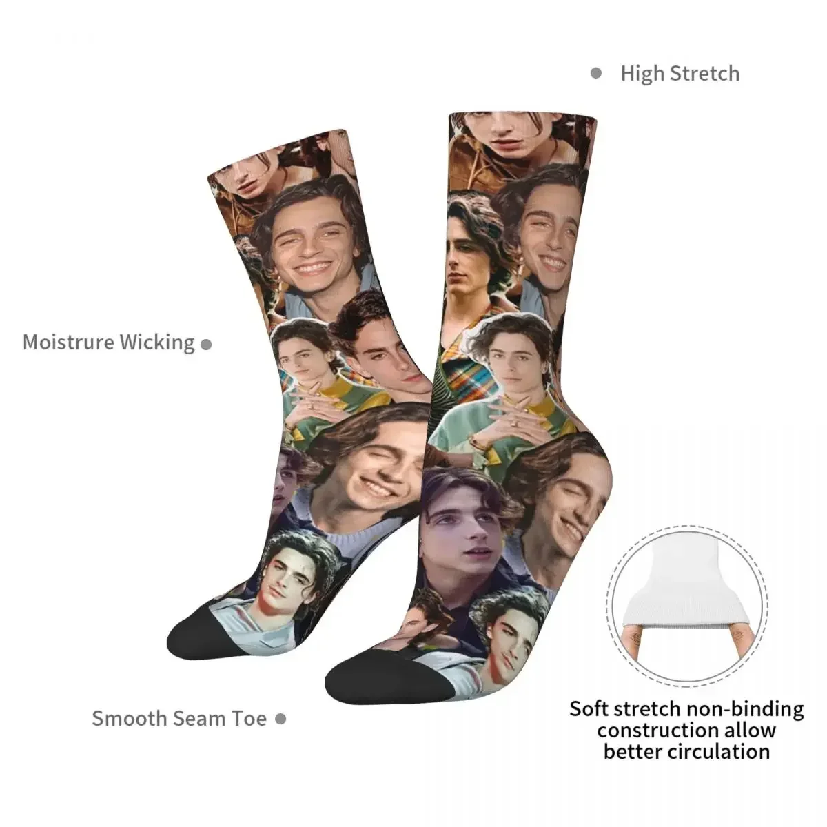 Timothee Chalamet Collage Socks Harajuku Sweat Absorbing Stockings All Season Long Socks Accessories for Unisex Birthday Present