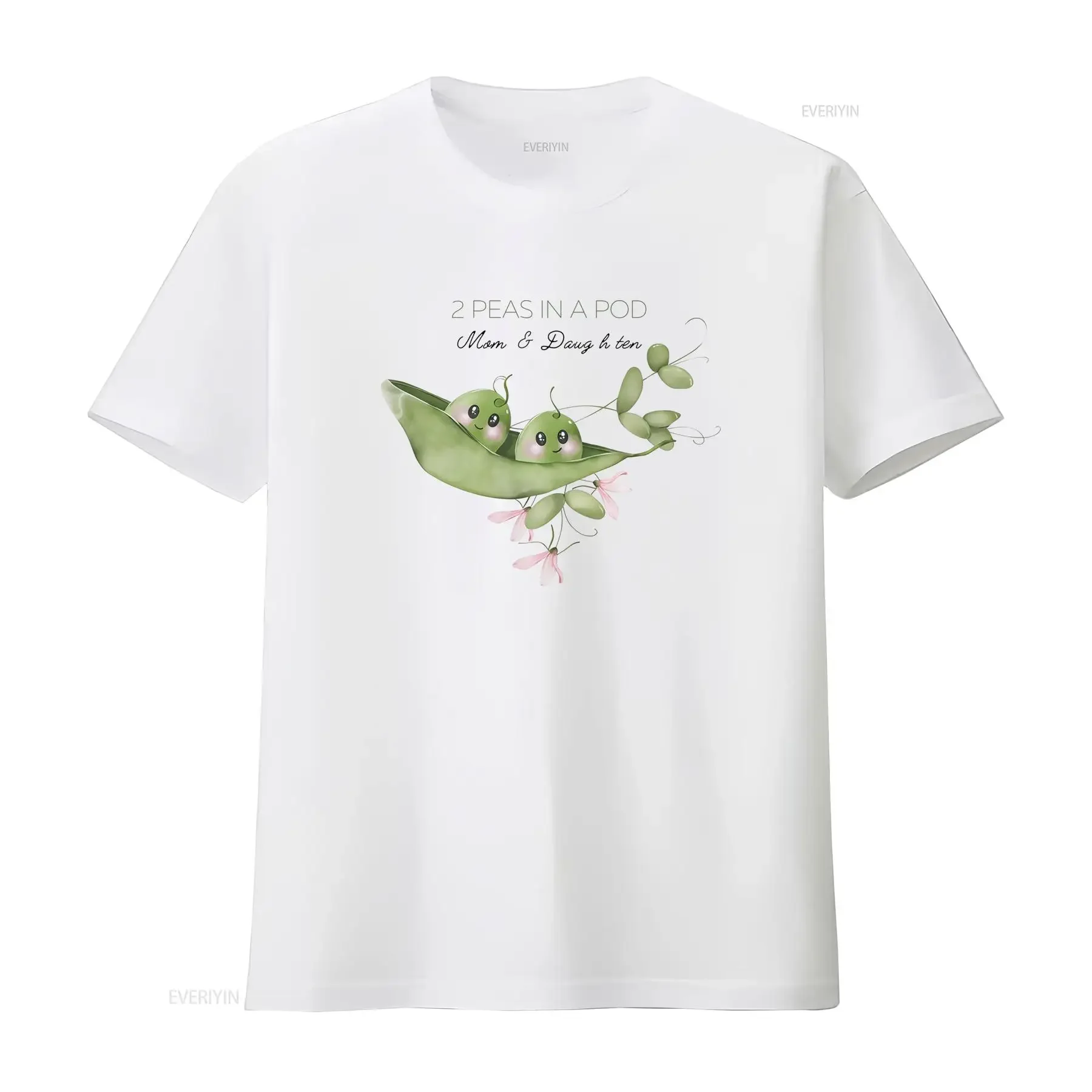 Cute Kawaii Cartoon Watercolor 2 Peas In A Pod Green Pea Floral Print Casual T Shirt vintage Washed Stylish streetwear fashion
