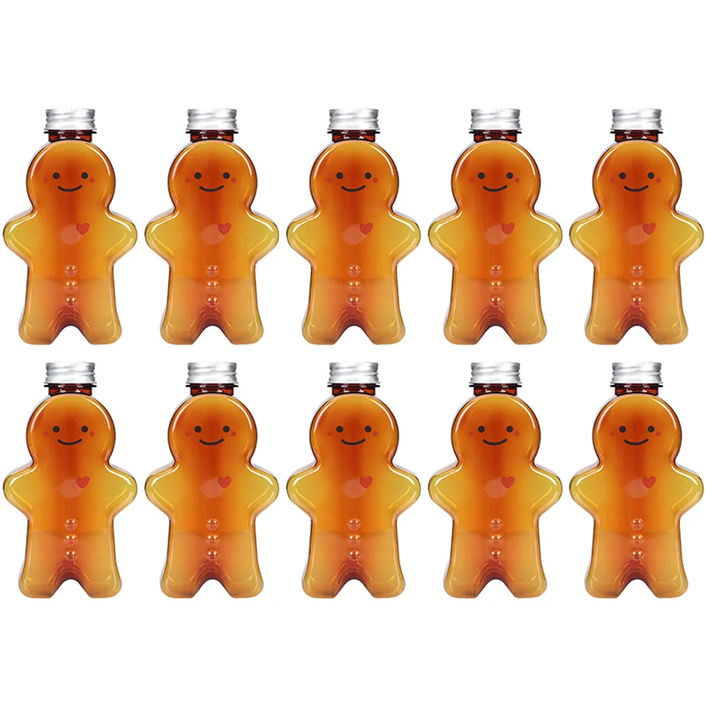 

10 Pcs Slender Christmas Drink Bottle Juice Bottles Sealing Water The Pet Gingerbread Man