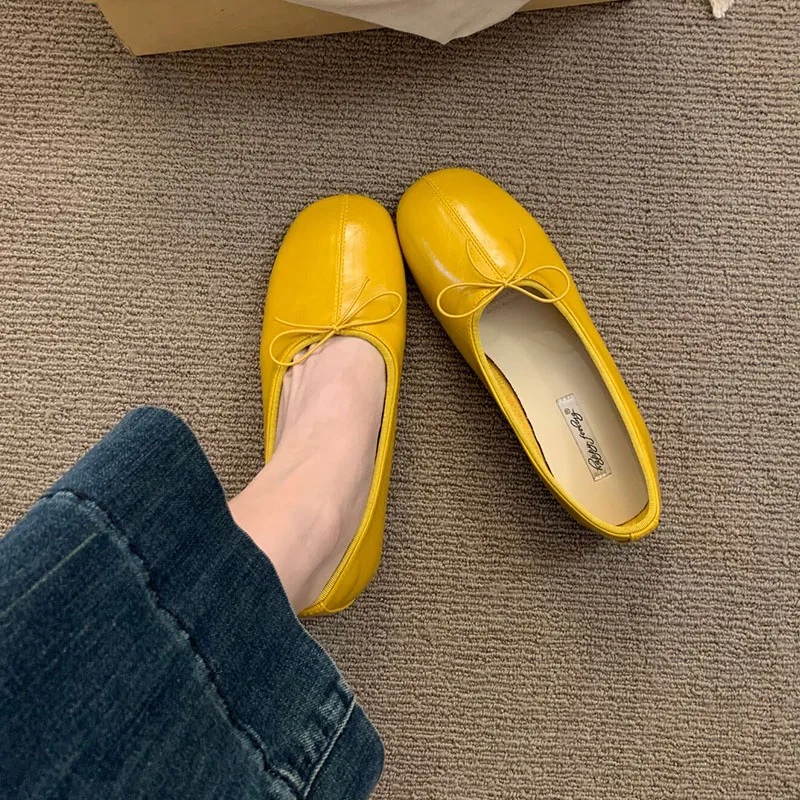 Neue Frühlings- und Herbst-Ballerinas für Damen mit Flacher Sohle, Runder Zehenpartie, Modischem Schleifen-Design, Slip-On-Schuhe für Damen zum Tanzen – Detail 7