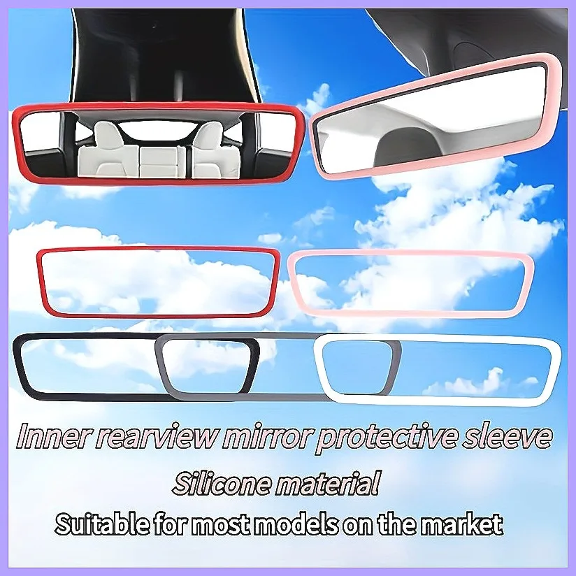 1PC for Tesla Model 3 Y Interior Rearview Mirror Silicone Cover Protective Frame Decoration Anti-Scratch Scratch-Proof
