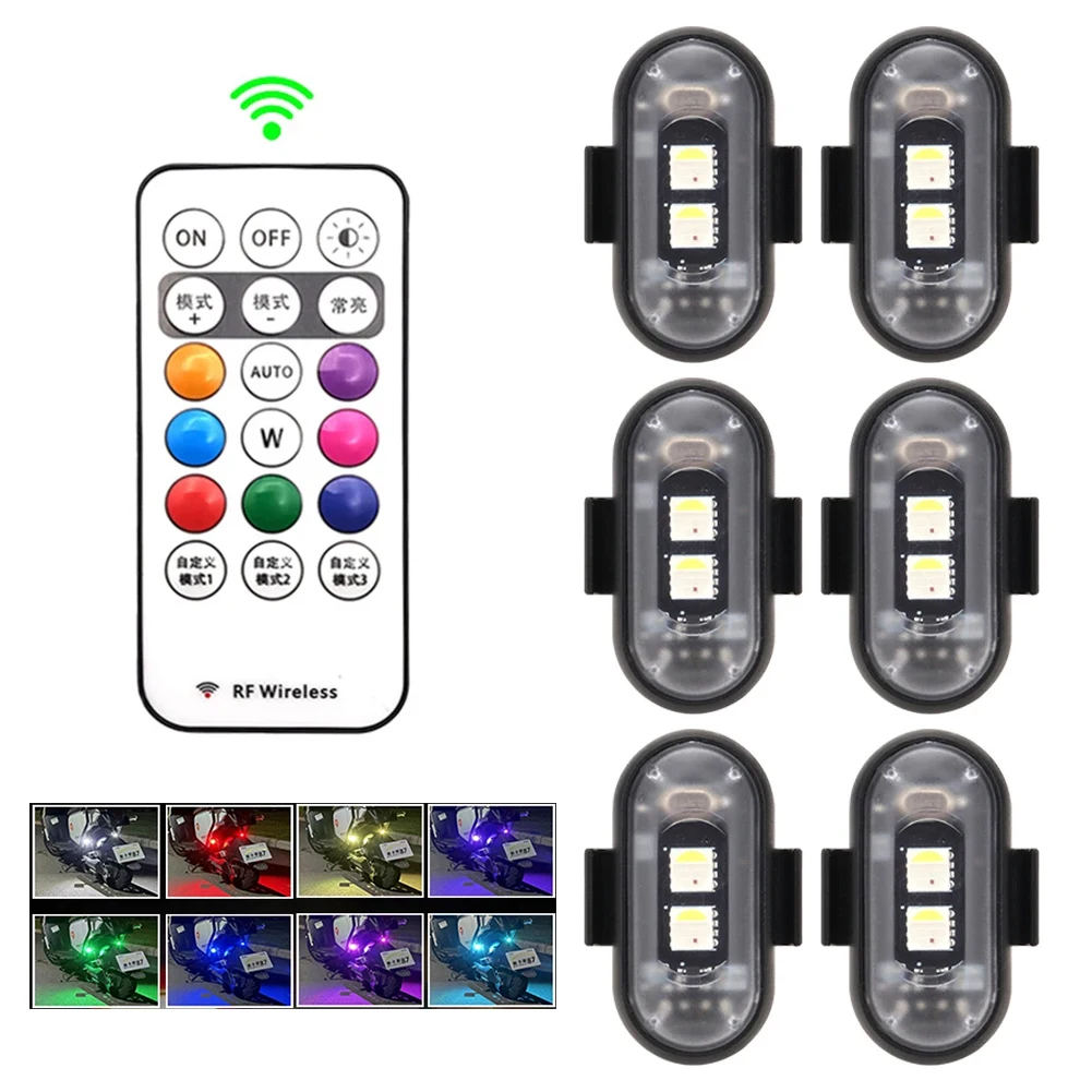 Motorcycle RGB LED Strobe Lights 8 Colors LED Flash Position Wireless Light Aircraft Airplane Helicopter Warning Signal Lights
