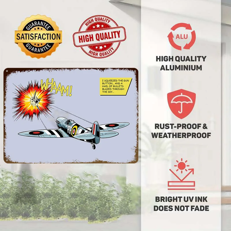 Spitfire Whaam Printed Poster Customized Wall Art Retro Vintage Metal Tin Signs for Modern Home Decoration Luxury Desk Decor