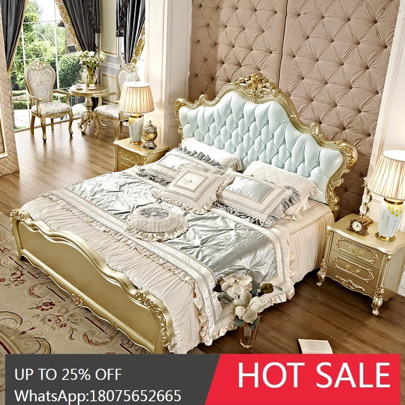 

SGF European Style Solid Wood Bed Bedroom Modern Minimalist European Style Leather Art Bed Luxury