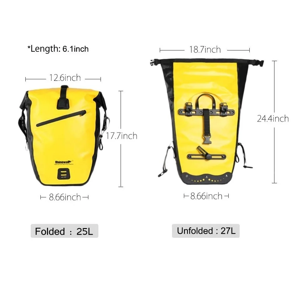 Rhinowalk 25L Bike Tail Bag Quick-Release Mtb Waterproof Bike Bag Long Travel Bike Pannier Bag Leather Bike Side Bag