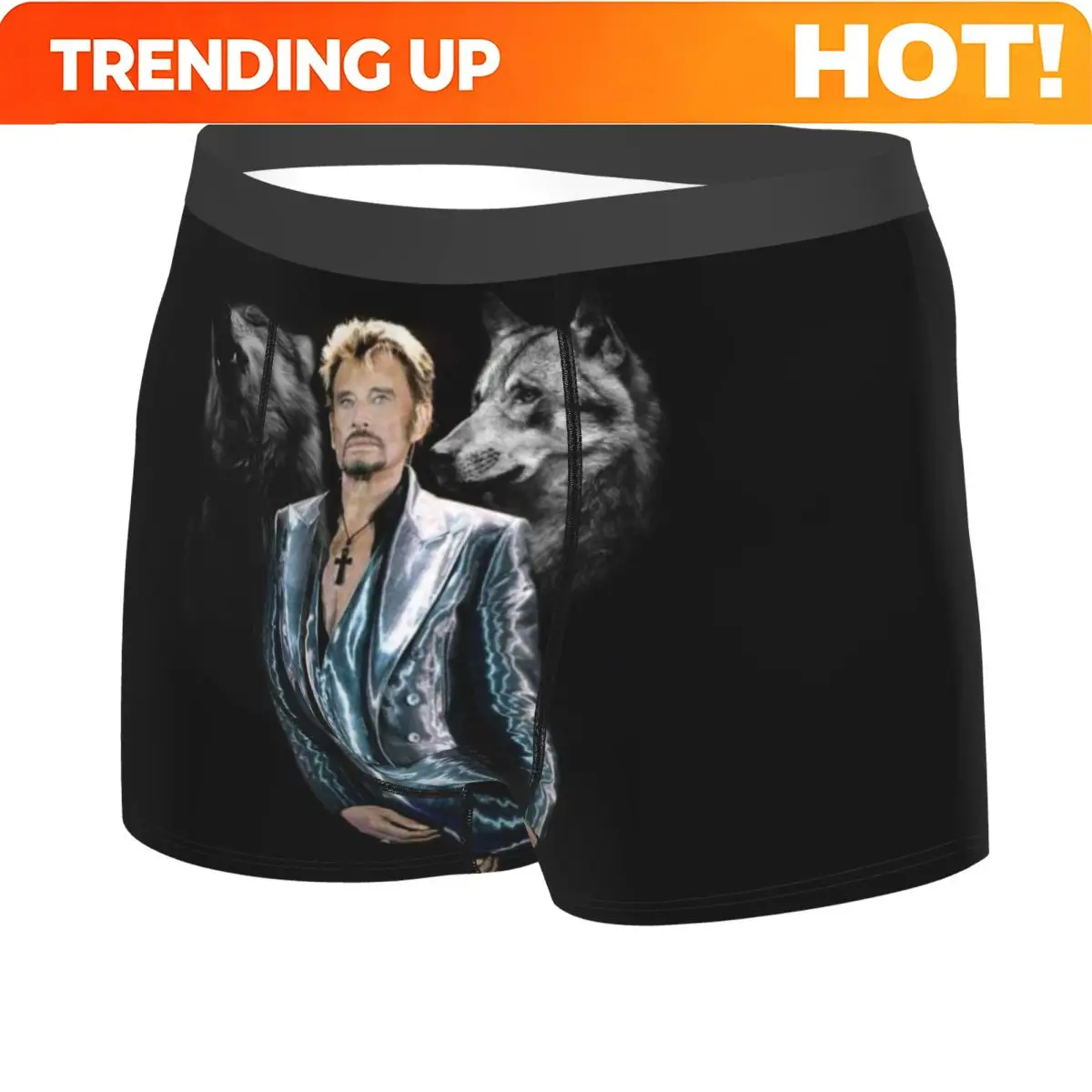 Custom Johnny Hallyday With Wolf Underwear Men Stretch French Rock Singer Boxer Briefs Shorts Panties Soft Underpants