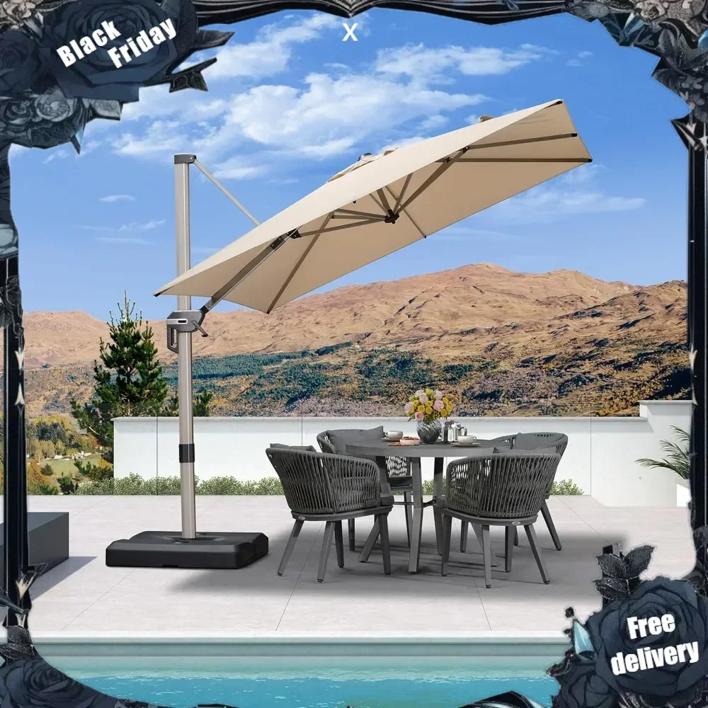 8' × 8' Patio Umbrella, Champagne Outdoor Cantilever Umbrella with Champagne Post, Aluminum Hanging Offset Umbrella