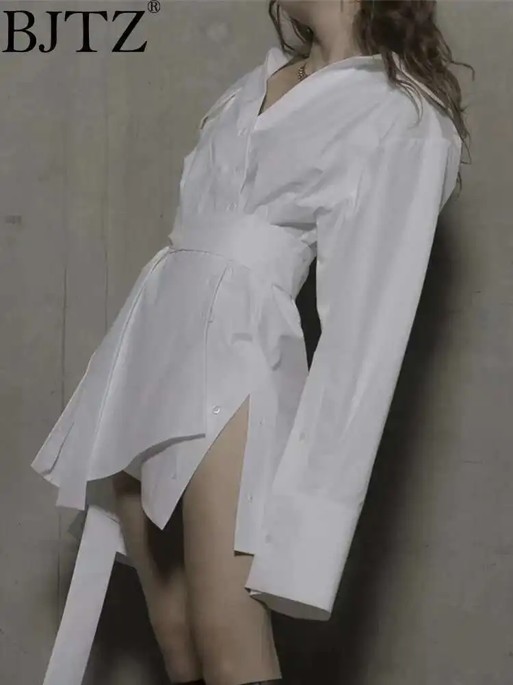 

BJTZ Fashion Striped Women's Shirt Long Sleeved Collar Side Opening Shirt For Women 2024 Spring New Designer Casual Tops HL24