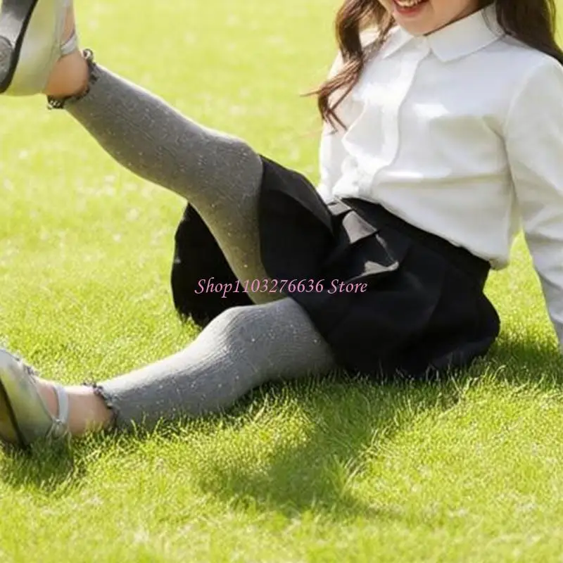 R6FD Ribbed Leggings for Girls, Textured Decorative Legwear for Children, Skirt Layering and Everyday Outfit Coordination