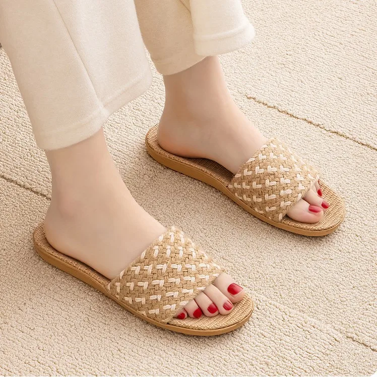 Sommer-Hanf-Slipper für Herren, atmungsaktiv, rutschfest, schweißabsorbierend, kühl, für Zuhause, Innenbereich, japanische Strand-Sandalen für Paare, Damen