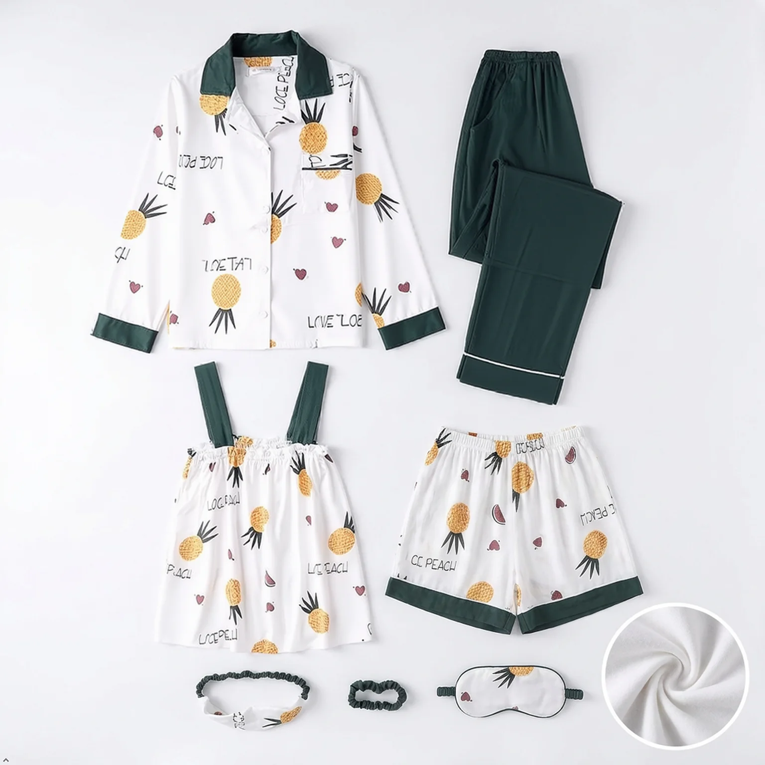 Pajamas for Women Set LoungeV-Neck Soft 100%Cotton Pj Sets for Woman Cartoon Design 7PCS/Set