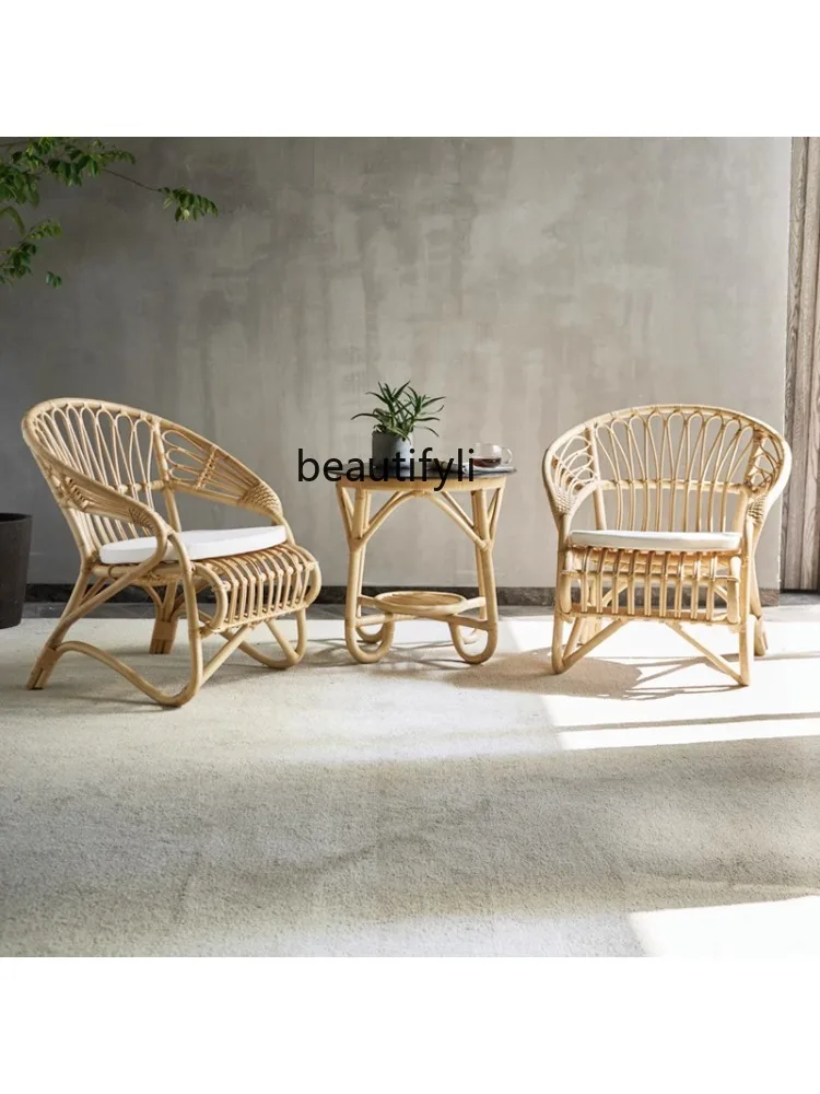 Chinese Chair Single-Seat Sofa Chair Balcony Rattan Chair Three-Piece Bed & Breakfast Occasional Table and Chair Combination