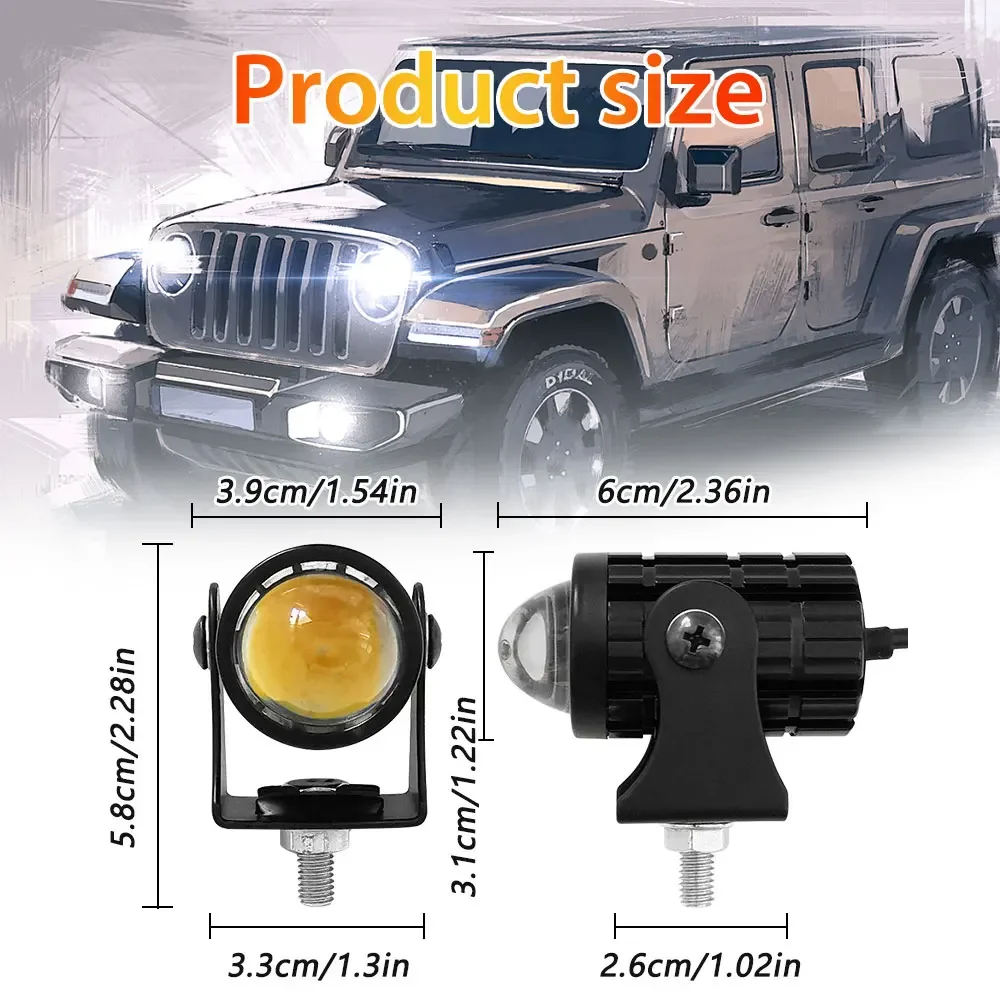 With Switch 2 PCS Super Bright Motorcycle LED Explorers Headlight Projector Fisheye Lens LED Moto Fog Auxiliary Motorcycle Headl