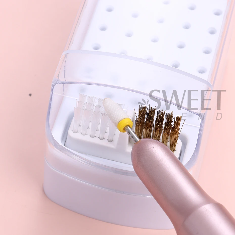 New Nail Art Drill Grinding Polish Head Bit Organizer Holder Clean Storage Box 2-in-1 Nail Sanding Manicure Head Brush Display