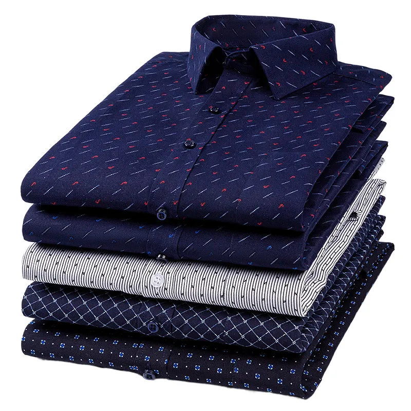BAMBOOPLE Męskie koszule z długim rękawem Casual Shirts Fashion Print Standard Fit Button Soft Shirts For Man Office Business New AEchoice