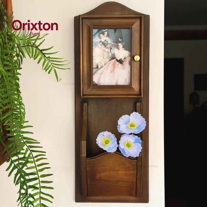 Vintage Solid Wood Wall Organizer Multi-Functional Entryway Shelf & Decorative Art Panel Space-Saving Storage Cabinet for Keys