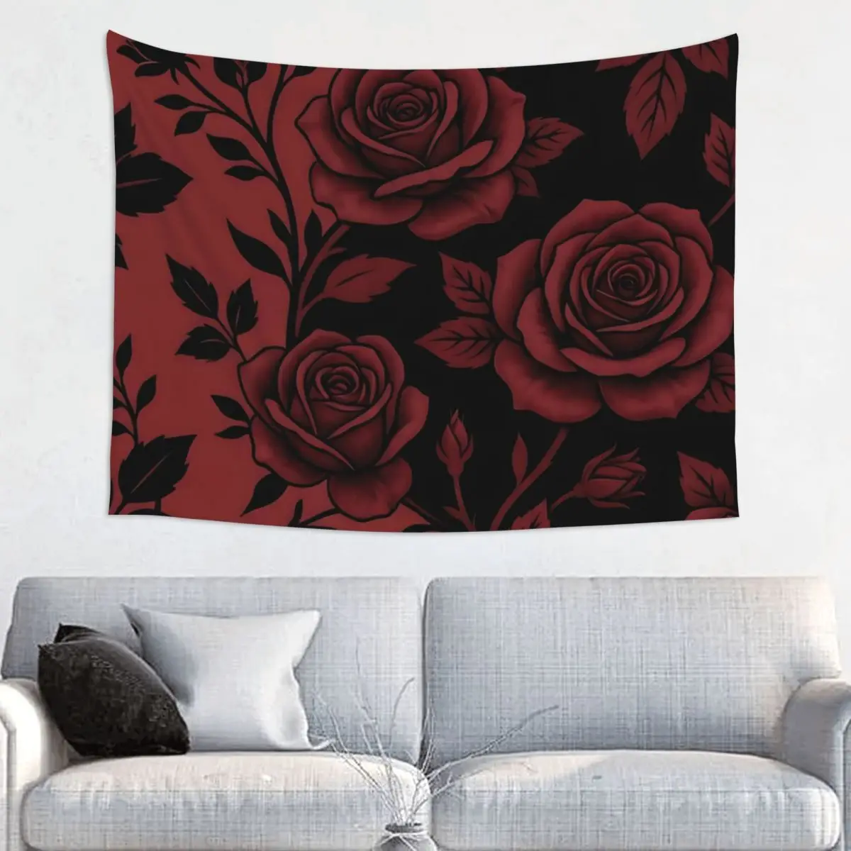 Halloween Gothic Tapestry Wall Hanging Printed Wall Tapestry Midnight Crimson Rose Boho Wall Blanket Home Bedroom Wall Cloth