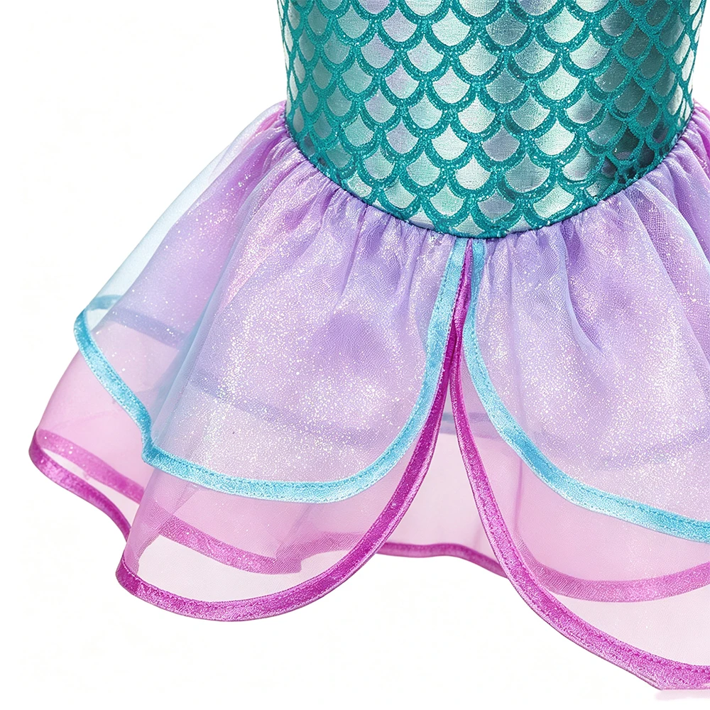Meerjungfrauen-Sommerkleid Prinzessinnen-Kostüm mit Krone, Halskette und Zubehör-Set für Mädchen, Kinder, Karneval, Geburtstagsfeier, Abschlussball, Bühne – Detail 5