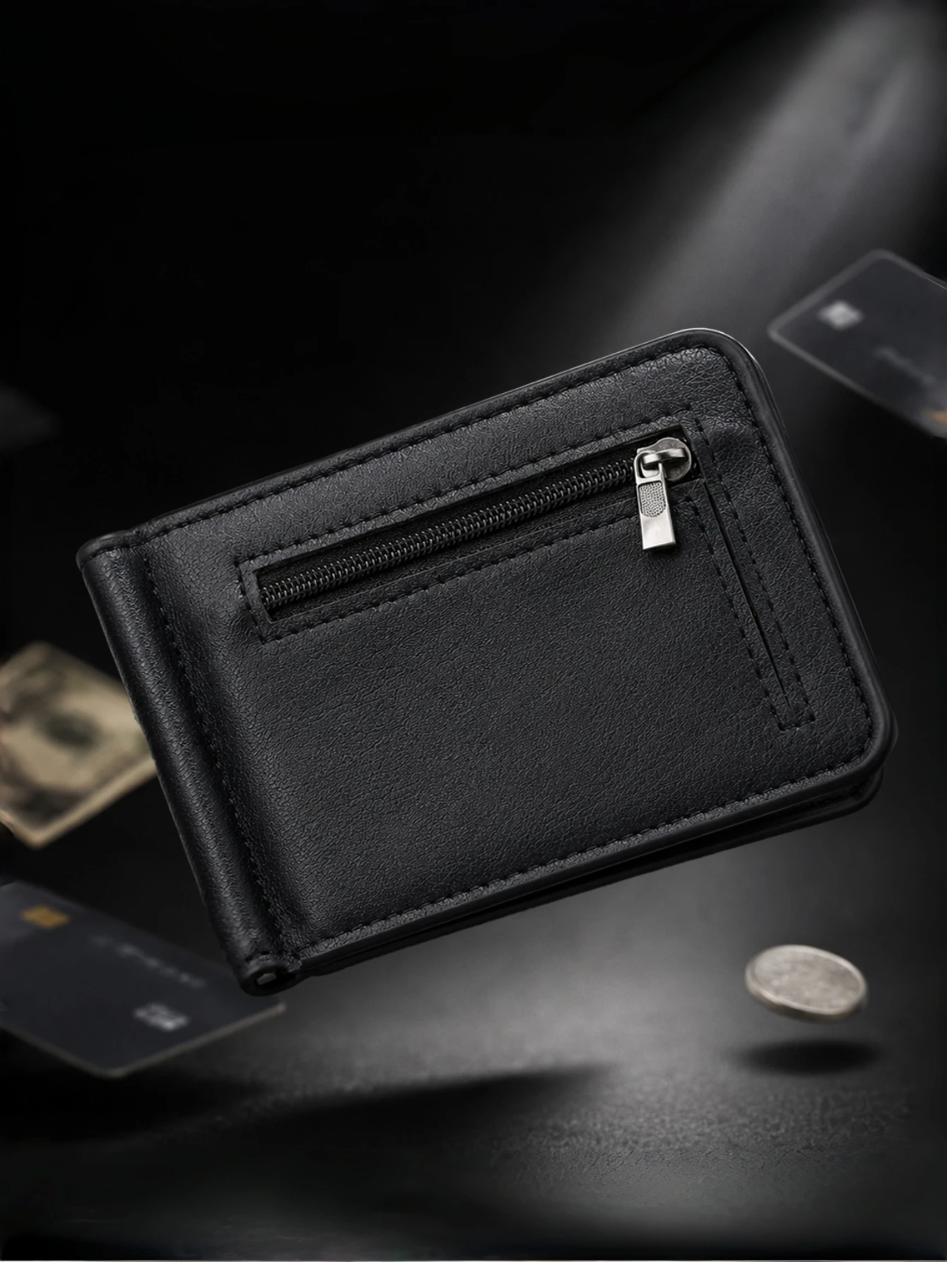 Men RFID Blocking Ultra Thin PU Leather Money Clip Wallet, Magnetic Bifold Card Holder with Outer Zipper Coin Pocket