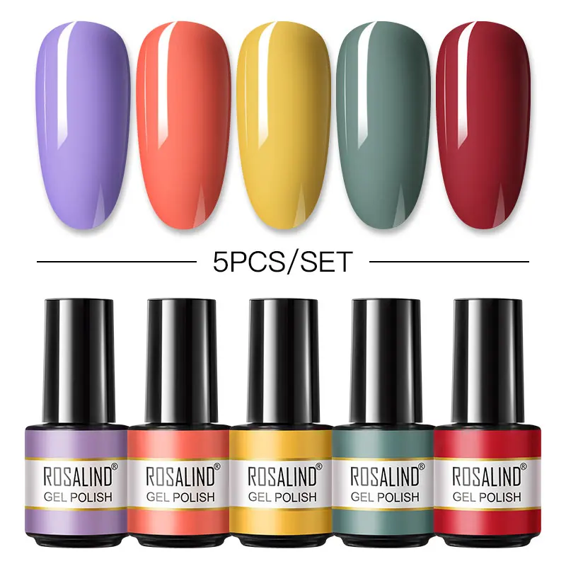 ROSALIND Gel Nail Polish Set Pure Color Nail Kit Glitter Vernis Semi Permanent Nail Art Base Top Coat UV LED Gel Polish Set