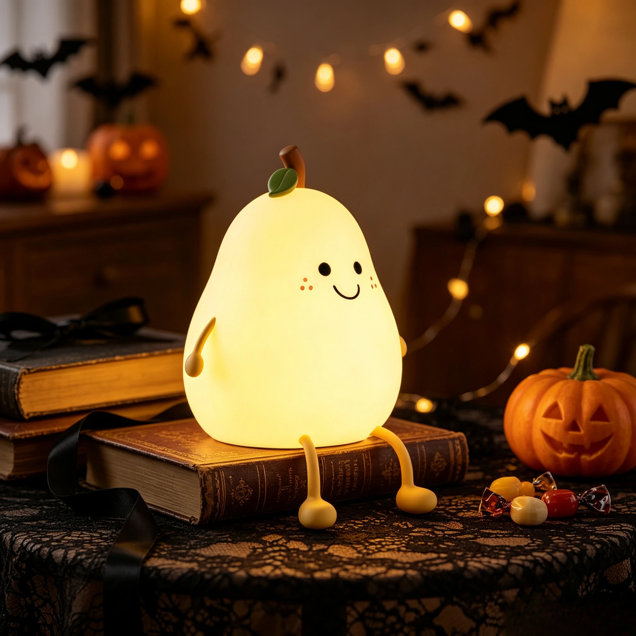 Night Lights for Kids Pear Shaped Cute Silicone Nightlight Portable Bedside Light Warm White and 7 Colors 3 Brightness Level