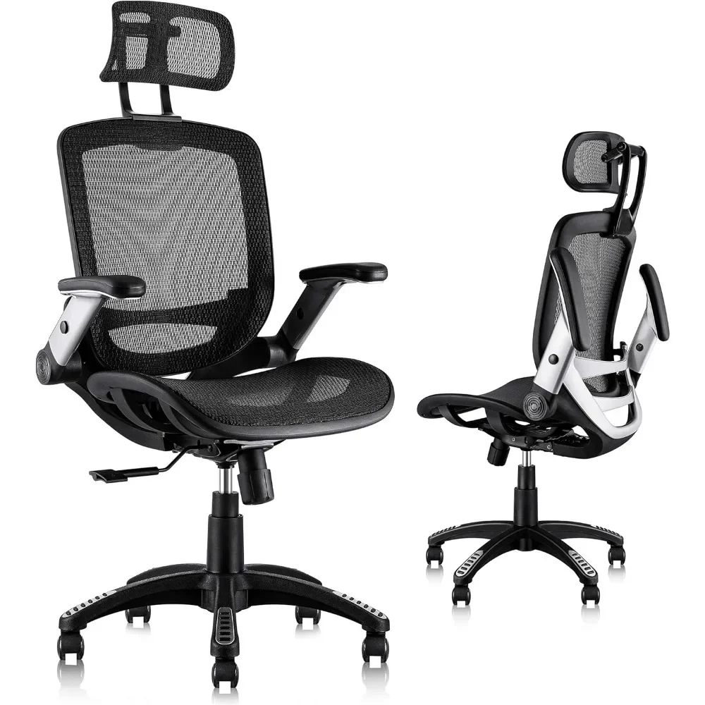 for Ergonomic Mesh Office Chair, High Back Desk Chair Adjustable Headrest with Flip-Up Arms, Tilt Function, Lumbar Support