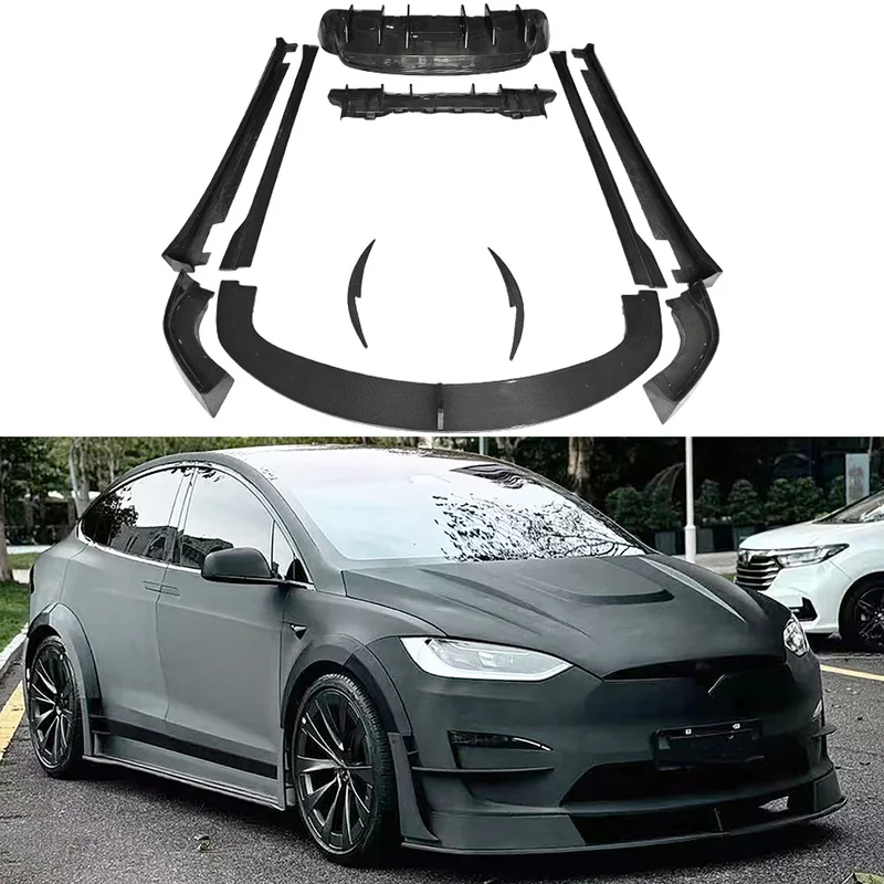 High Quality RZ Style Carbon Fiber Body Kit Front Lip Side Skirts Rear Diffuser Front Canards Exterior Tuning Parts For Model X