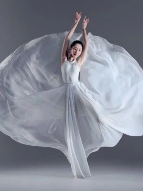 Vestido de danza clásica para mujer, elegante vestido de actuación de danza de Xinjiang, falda de media longitud, falda oscilante, vestido de entrenamiento de Ballet moderno