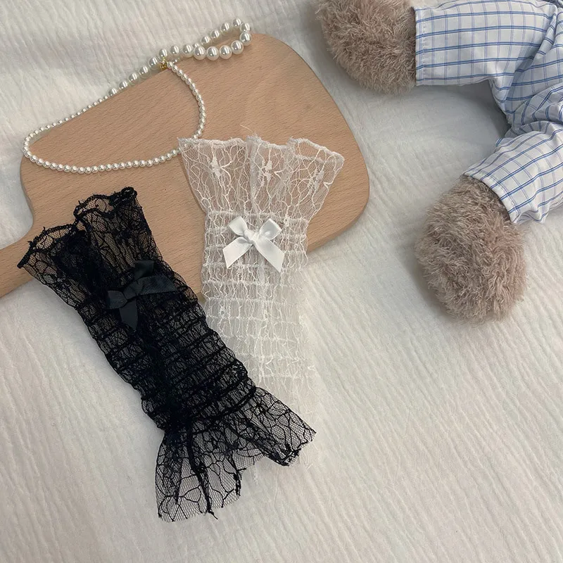 Sarung Tangan Berhias Renda Anak Perempuan Lolita Penutup Lengan Ultra Tipis Jaring Berongga Pita Sarung Tangan Aksesori Pengantin Gadis Manis Permainan Peran