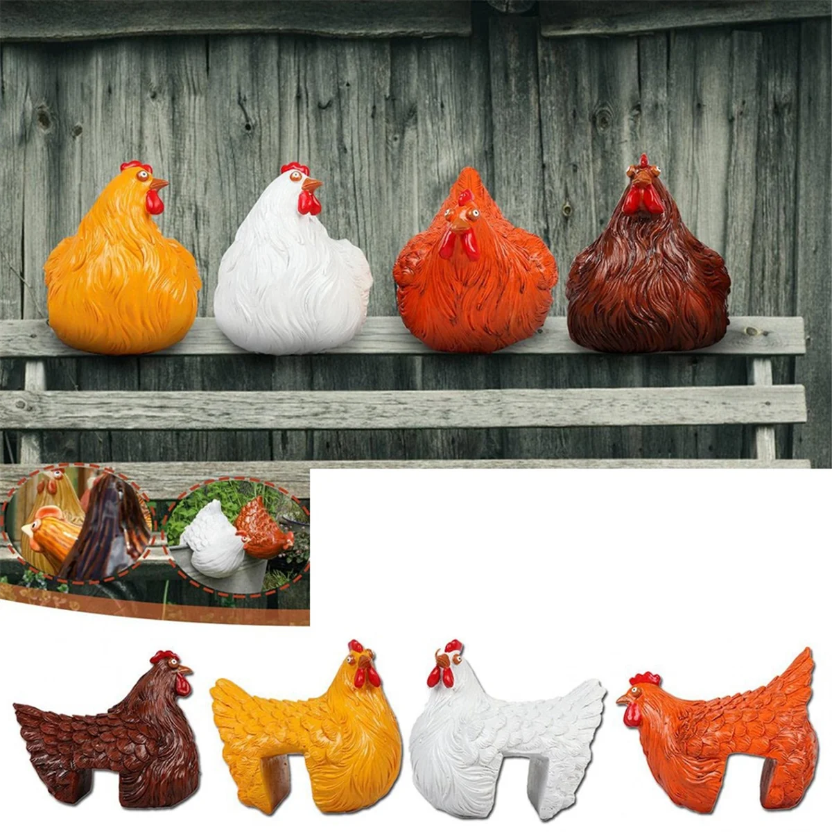 Clip Ladder Hen Pastoral Chicken Resin Ornaments, Clip Ladder Hen Resin Crafts Cracked Ornaments Decoration C