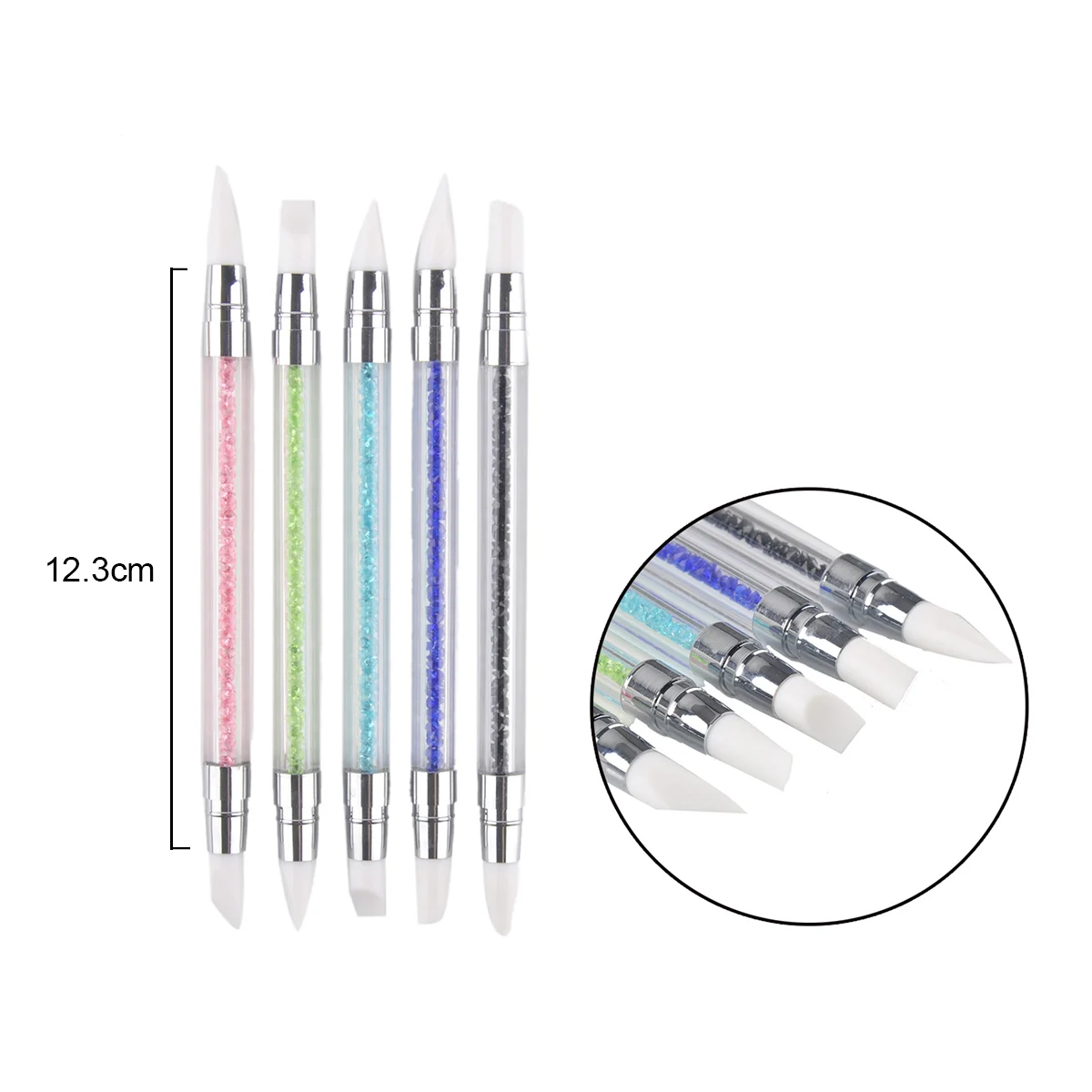 5 Pcs Nail Art Pen,Soft Silicone Carving Craft Supplies,Pottery Sculpture UV Gel Building Clay Pencil DIY Tools