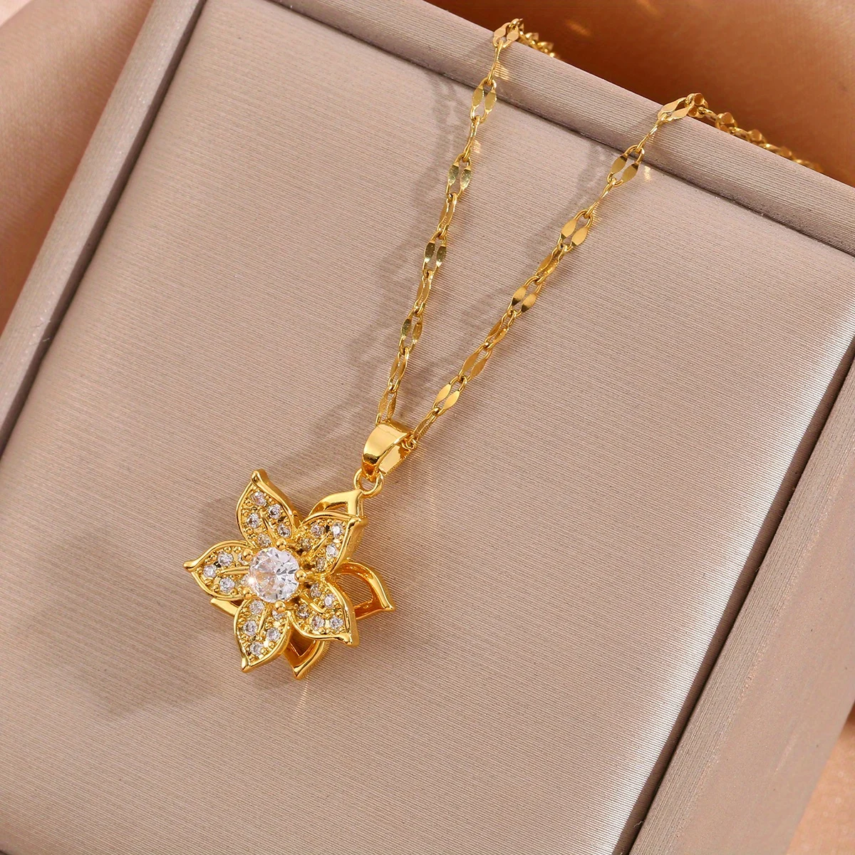 360° Rotating White Cherry Blossom Pendant Necklace, Charming and Stress-relieving Jewelry Gift, Neutral Trendy Accessory