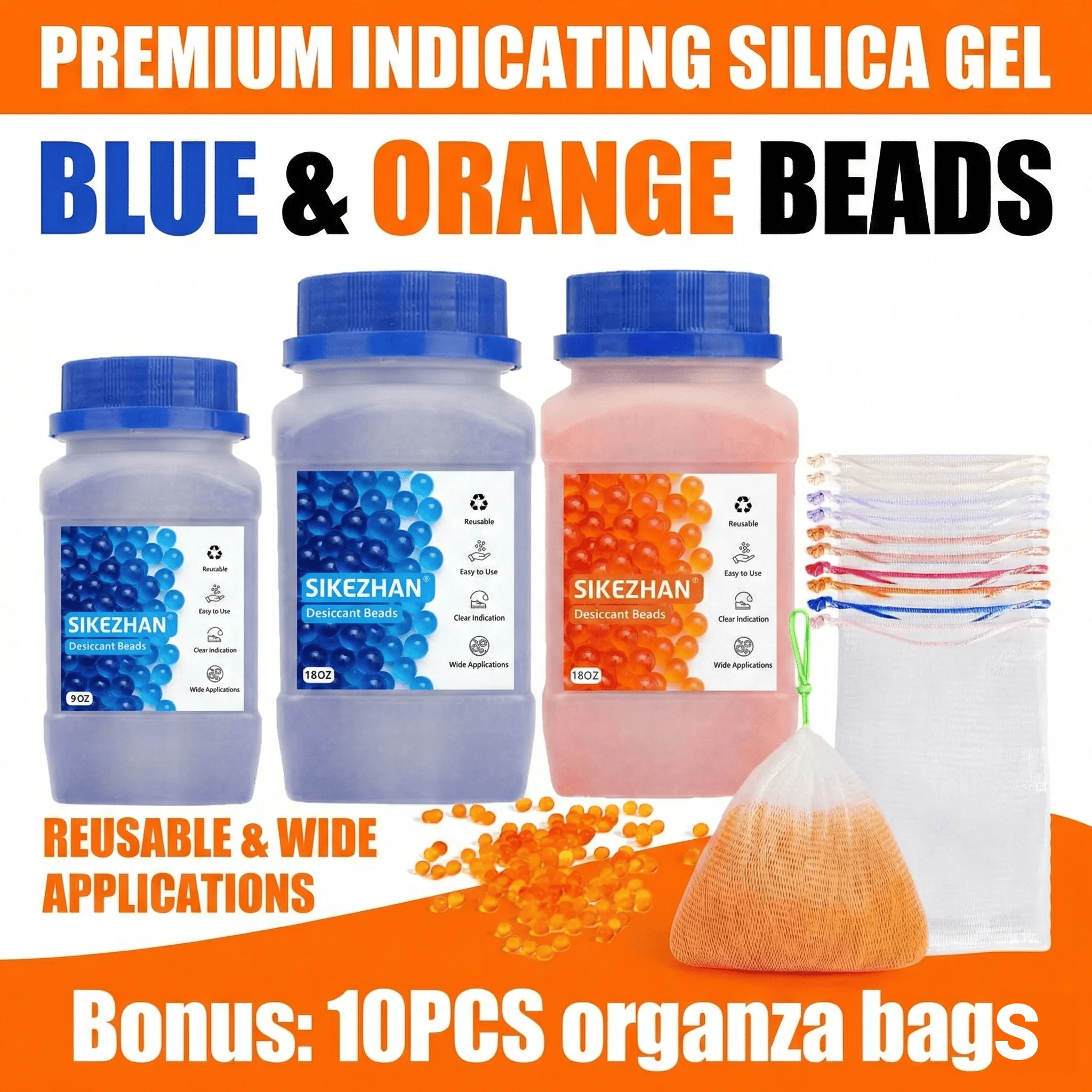 Reusable Indicating Silica Gel Beads Blue Orange Desiccant Moisture Absorber for 3D Printer Filament Electronics Storage Box