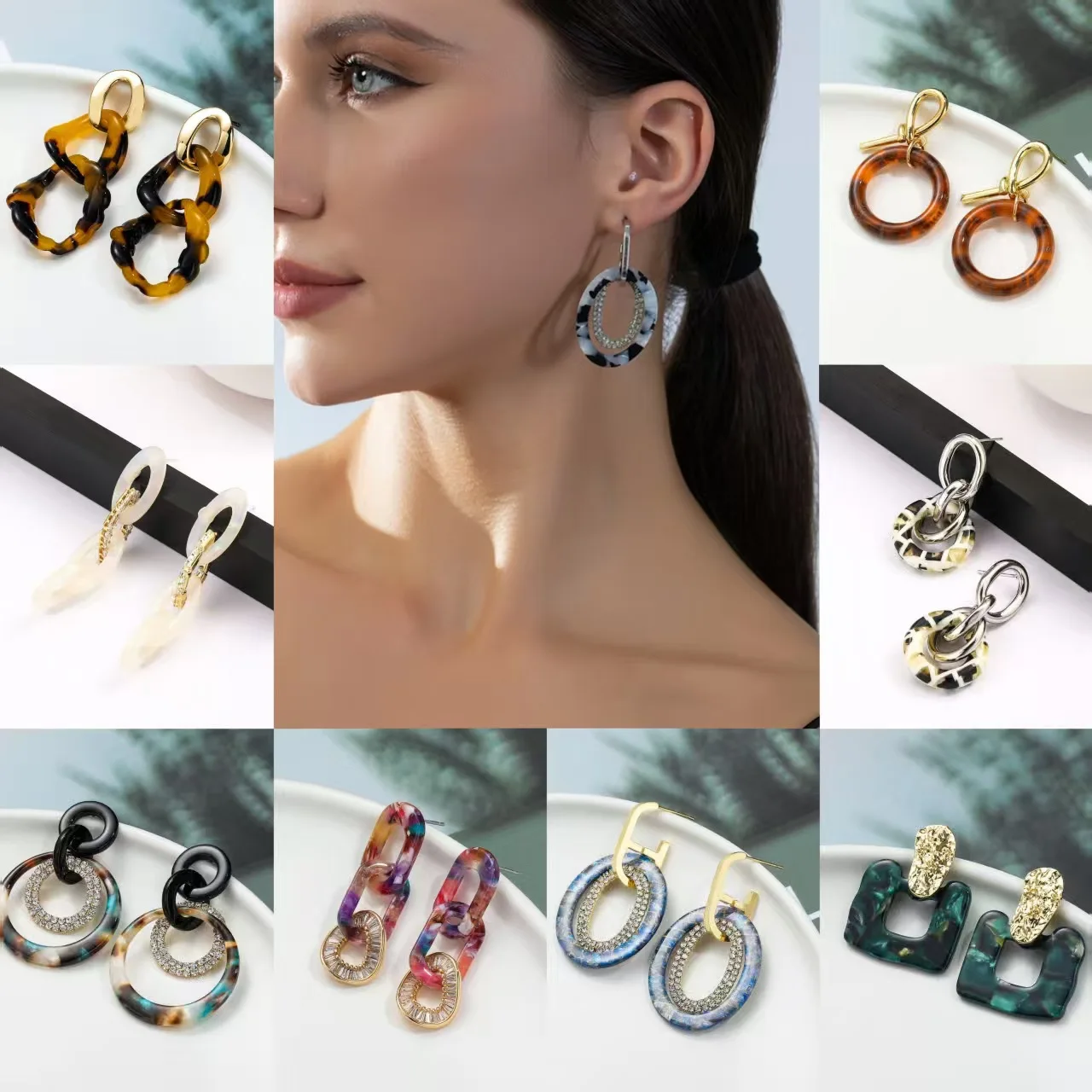 DIY accessories 2025 high-quality acrylic earrings simple point diamond versatile earrings women's fringed jewelry wholesale lig