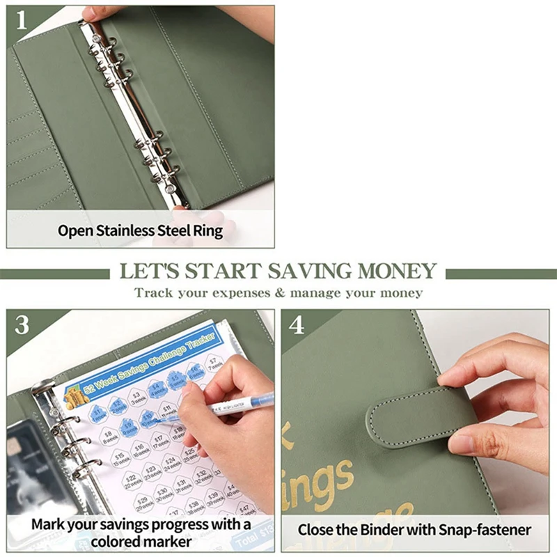 52 Week Money Saving Challenge Binder With Cash Envelopes For Saving, A5 Budget Binder Savings Challenges Book Black Durable