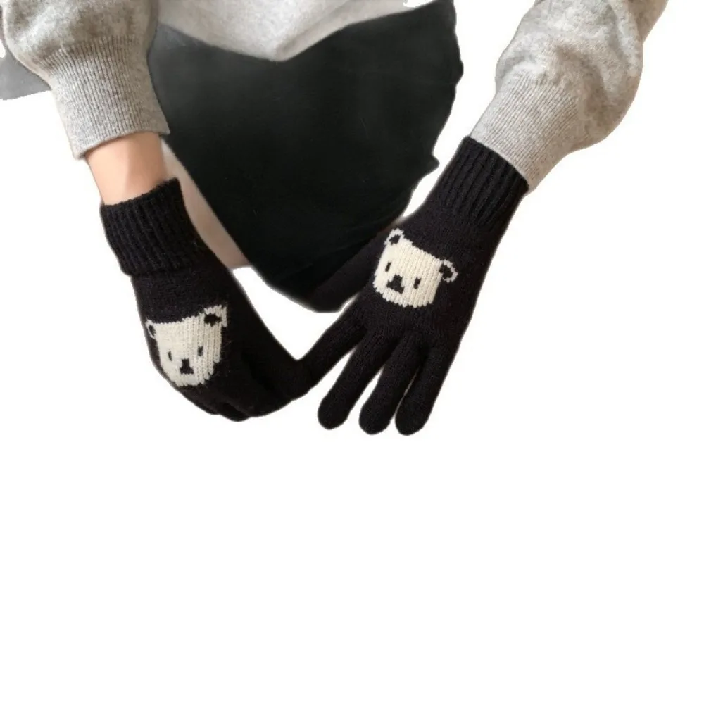 Cute Polyester Touch Screen Gloves Warm Lining Stretchable One Tip Knitted Gloves Winter Full Finger Gloves Outdoor Sports