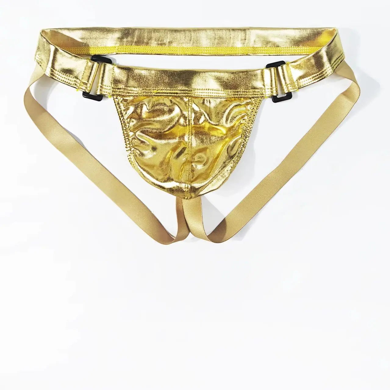 Glossy Metallic PU Men Jockstrap Thong Adjustable Buckle Underpants Bar Performance Photo Shooting Cosplay Lingerie Single Pack