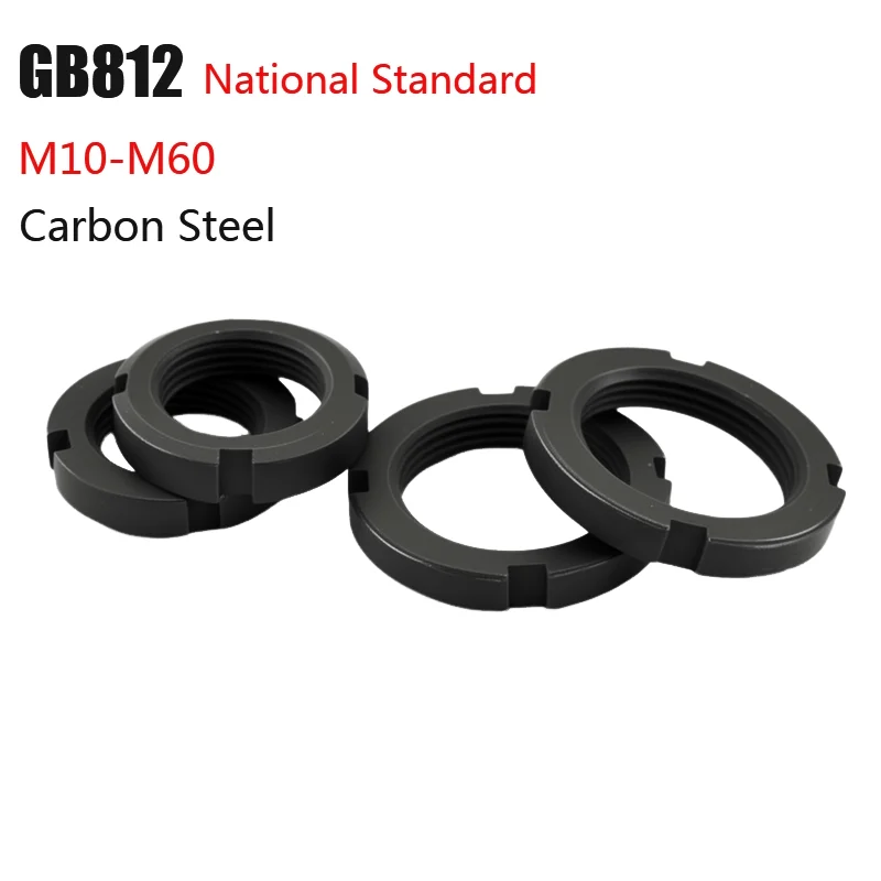

1/2Pcs National Standard GB812 Fine Thread Round Nut Carbon Steel Slotted Nut Four Slot Nut Retaining M10 M12 M14 M16 M18-M60