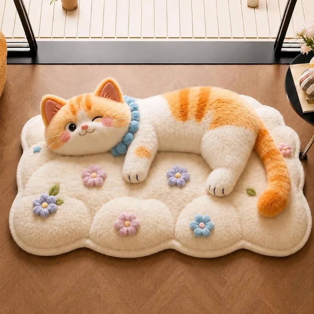 Soft 2D Cat Area Rug Non-Slip Anti-fouling Home Decor Carpet Pashmina Easy to Clean Cartoon Carpet Living Rooms