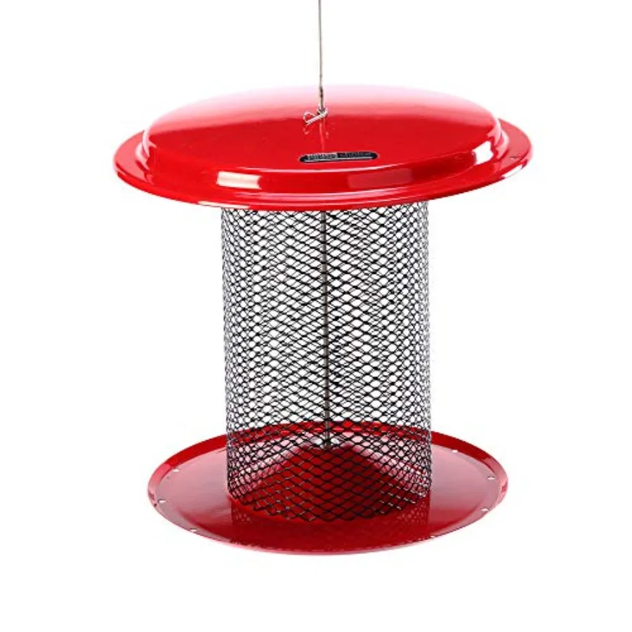 

XCD82 Magnet Mesh Sunflower Feeder Steel Sunflower Feeder w/ Hanging Cable 5 Quarts Red