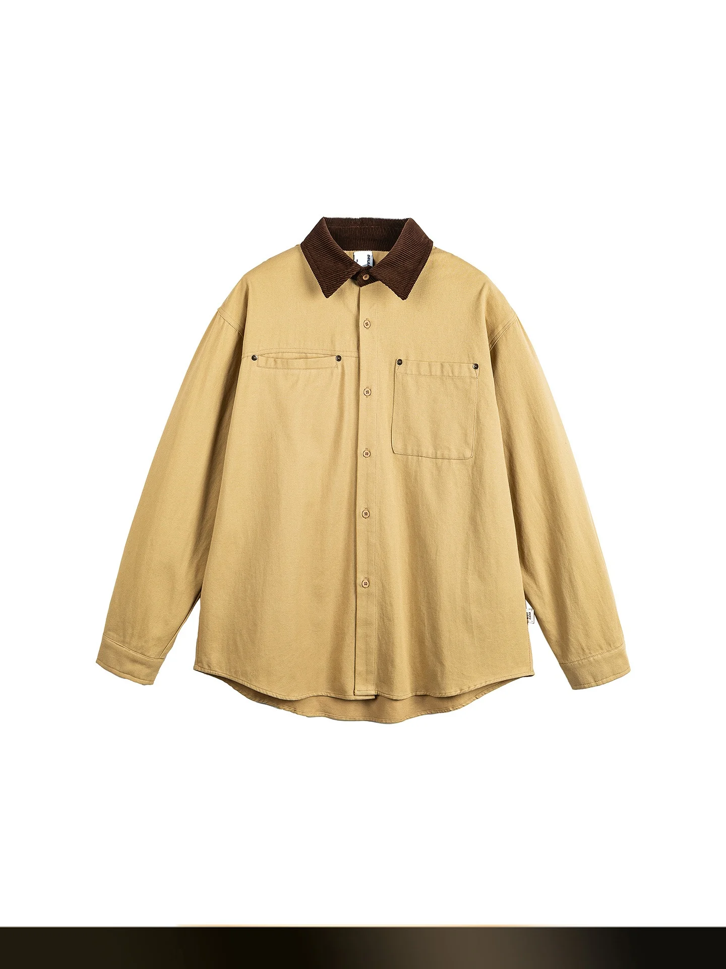 

American Retro Splice Color Contrast Collar Work irt Loose Couple Sle Detroit irt Jaet Autumn Season Cotton Long Sve