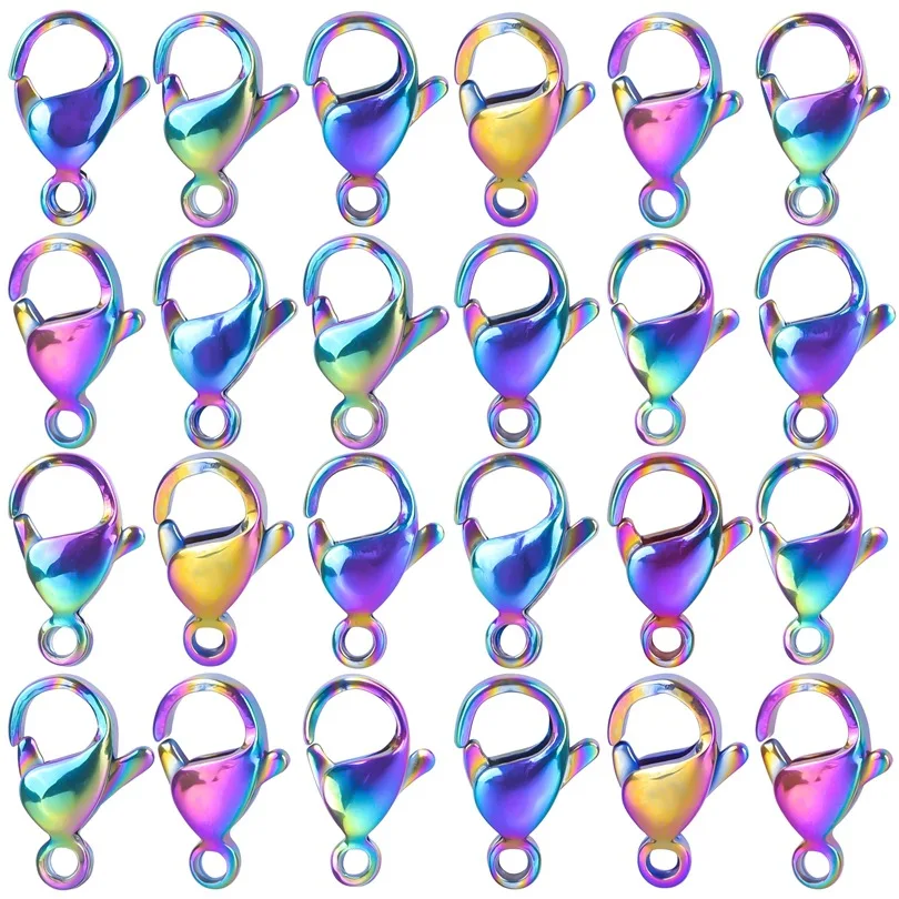 10-30pcs Rainbow Color Different Sizes Lobster Clasp Necklace Buckle Stainless Steel Material Handmade Diy Jewelry Accessories