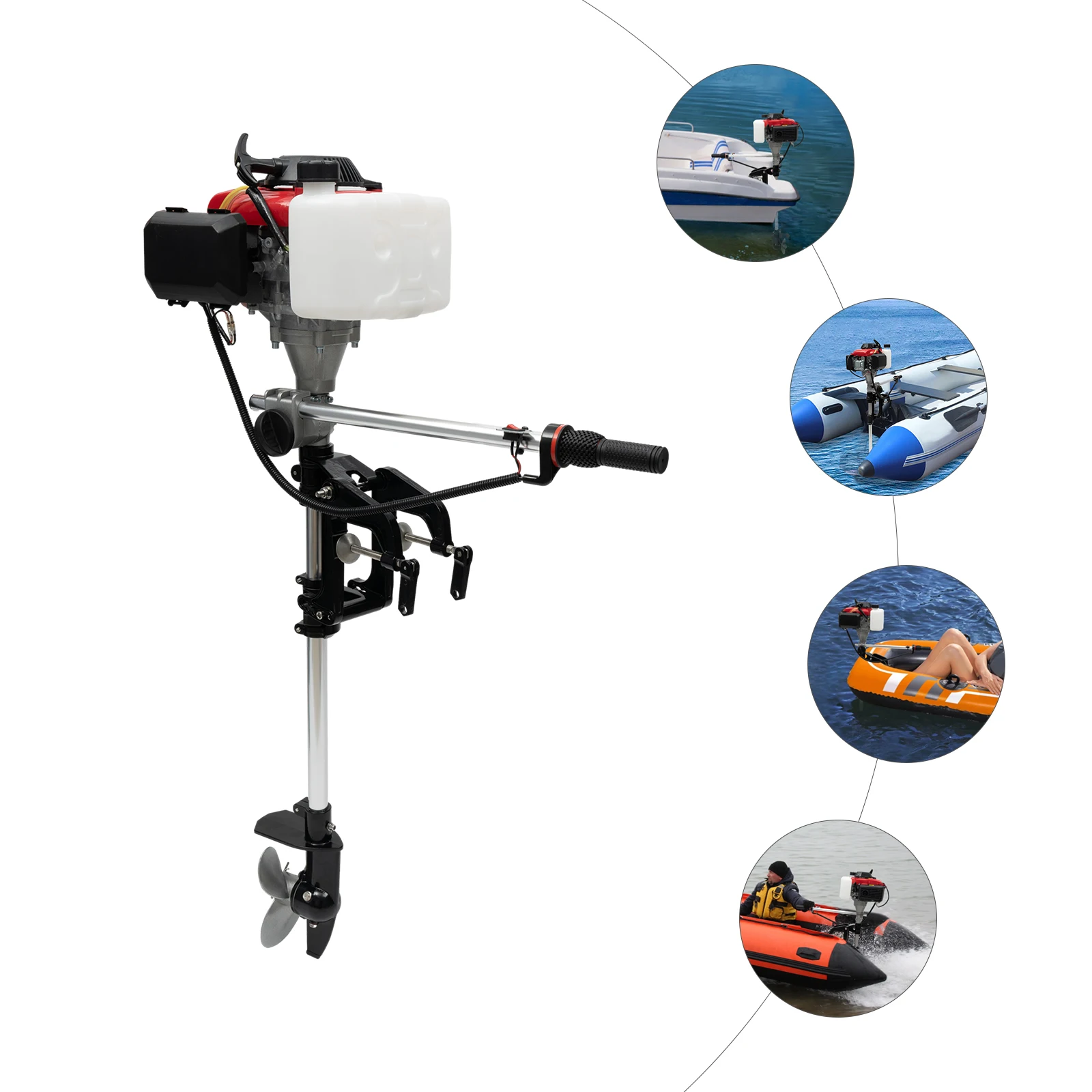 Outboard Motor 4 Stroke Fishing Boat Engine and Bracket 1.6kw with Air Cooling for Inflatable Boat Kayak Canoe Sailboat