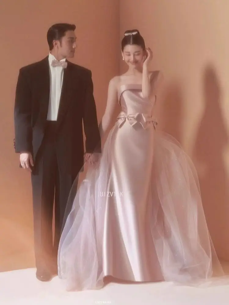 Розовые простые корейские свадебные платья без бретелек для женщин, свадебные платья с пятнами и русалкой для фотосессии, шикарные платья для выпускного вечера, Vestido De Novia