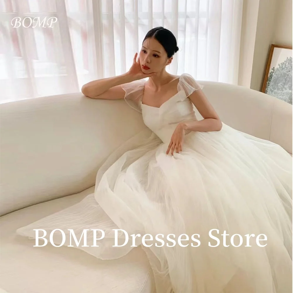 

BOMP Princess Sweetheart Short Sleeves Wedding Party Dress Ivory Tulle Korea Photo Shoot Bridal Reception Gown Customized