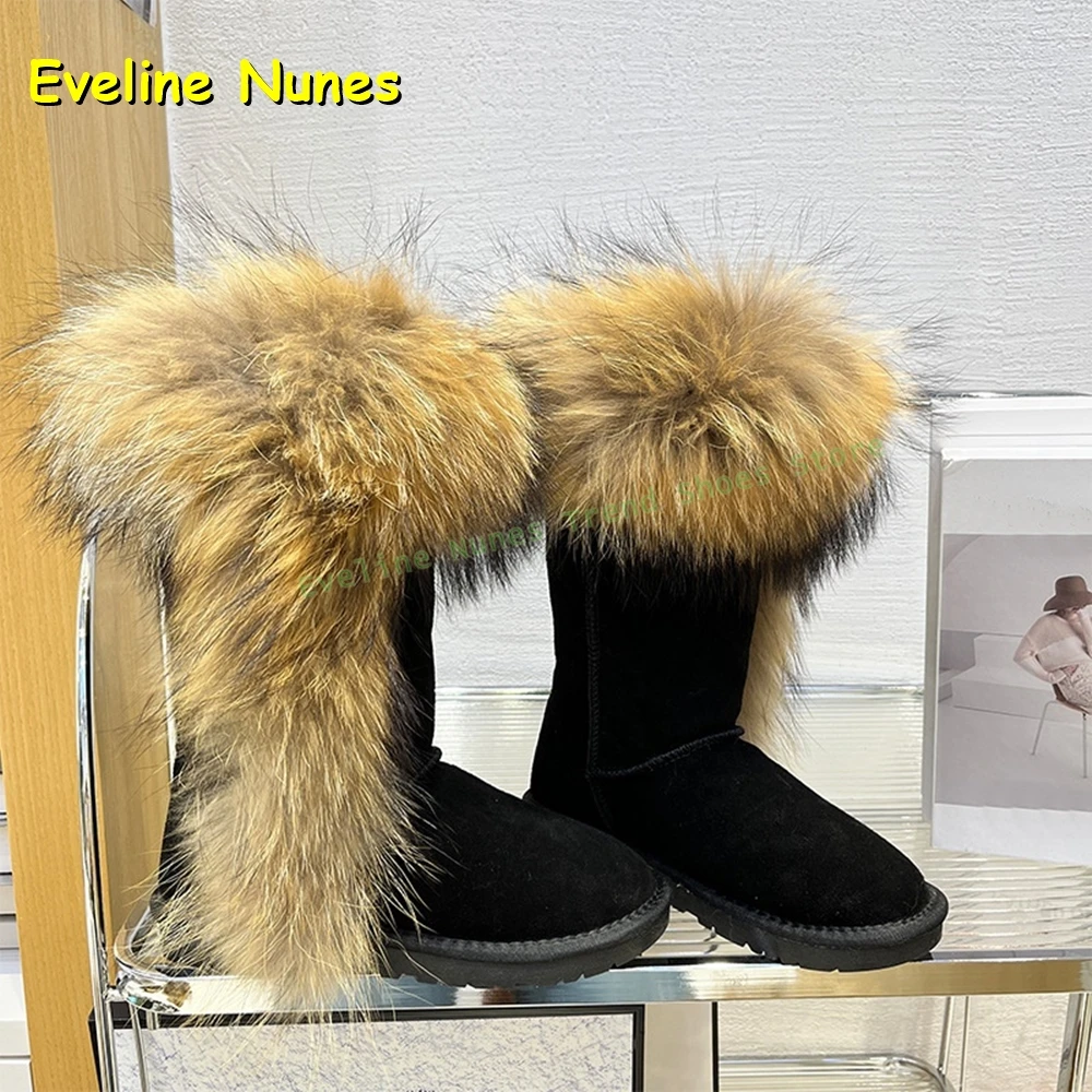 Faux Fur Platform Snow Boots 2025 Winter New Arrivals Round Toe Thick Sole Pull On Patchwork Women Knee High Boots Fashion Trend