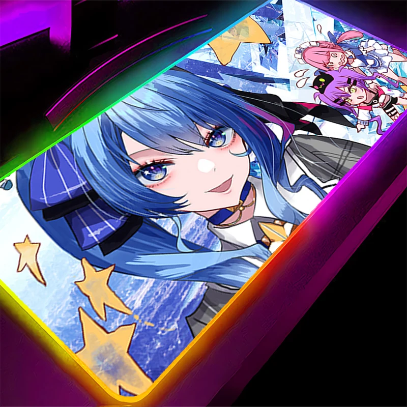 

RGB LED Mouse Pad H-hololive Hoshimachi Suisei HD Keyboard Pad Non-Slip Anime Gaming Mat PC Accessories Mousepad Rubber Desk Mat